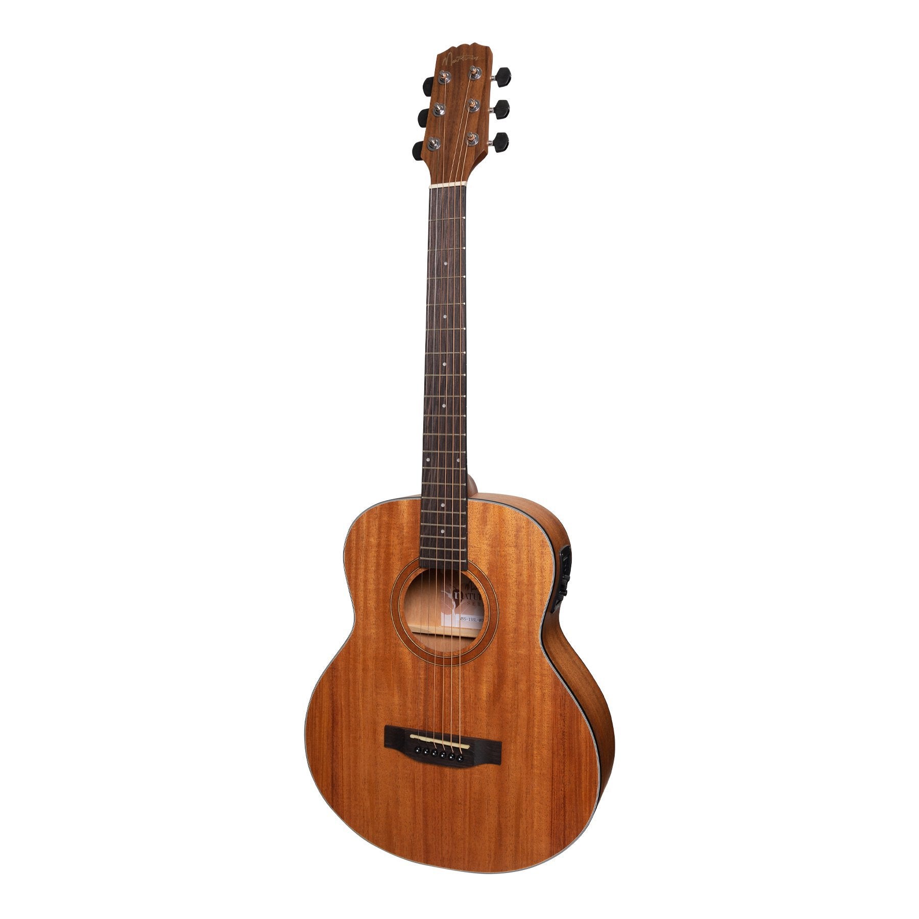 Martinez 'Natural Series' Left Handed Solid Mahogany Top Mini Short Scale Acoustic-Electric Guitar (Open Pore)-MNS-15SL-MOP