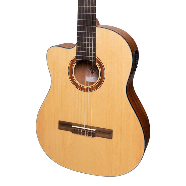 Martinez 'Natural Series' Left Handed Solid Spruce Top Acoustic-Electric Classical Cutaway Guitar (Open Pore)