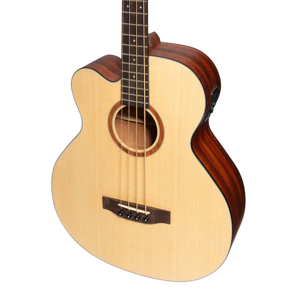 Martinez 'Natural Series' Left Handed Solid Spruce Top Acoustic-Electric Cutaway Bass Guitar (Open Pore)