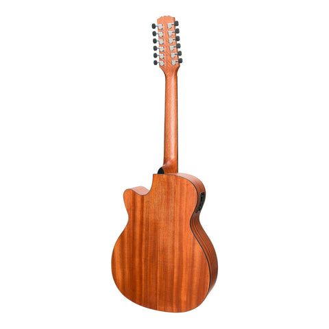 Martinez 'Natural Series' Mahogany Top 12-String Acoustic-Electric Small Body Cutaway Guitar (Open Pore)-MNFC-1512-MOP