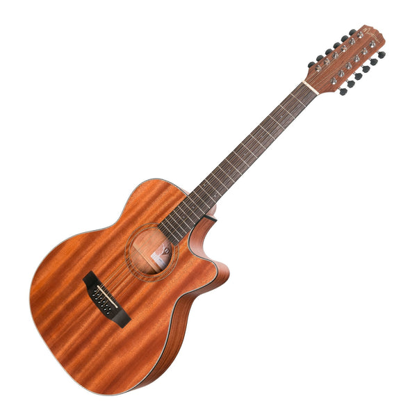 Martinez 'Natural Series' Mahogany Top 12-String Acoustic-Electric Small Body Cutaway Guitar (Open Pore)