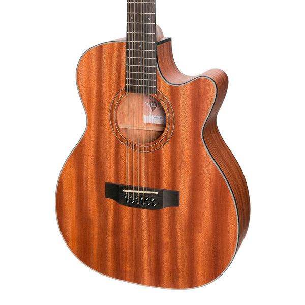 Martinez 'Natural Series' Mahogany Top 12-String Acoustic-Electric Small Body Cutaway Guitar (Open Pore)