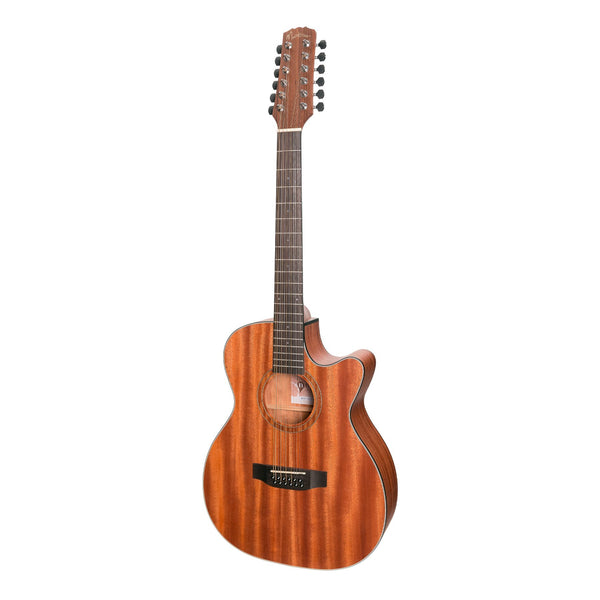 Martinez 'Natural Series' Mahogany Top 12-String Acoustic-Electric Small Body Cutaway Guitar (Open Pore)-MNFC-1512-MOP