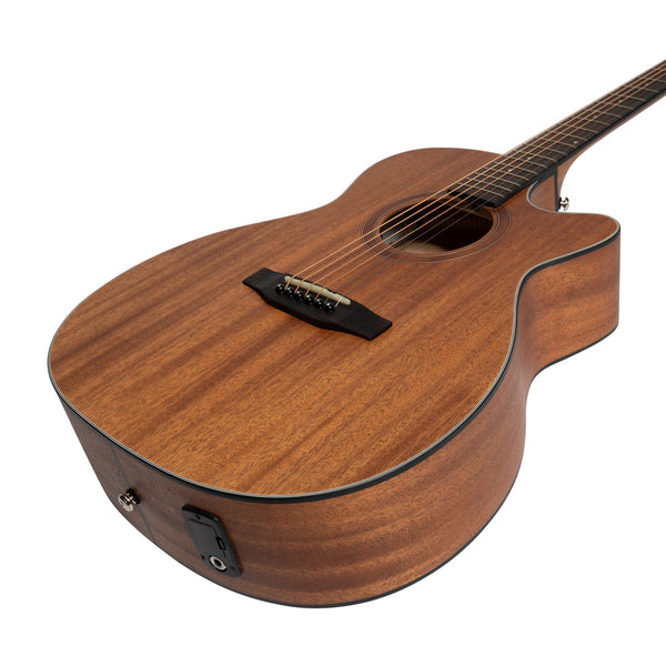 Martinez 'Natural Series' Mahogany Top Acoustic-Electric Small Body Cutaway Guitar (Open Pore)