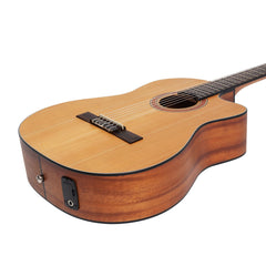 Martinez 'Natural Series' Solid Cedar Top Acoustic-Electric Classical Cutaway Guitar (Open Pore)