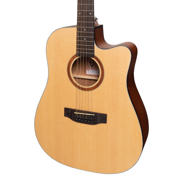 Martinez 'Natural Series' Solid Spruce Top 12-String Acoustic-Electric Dreadnought Cutaway Guitar (Open Pore)