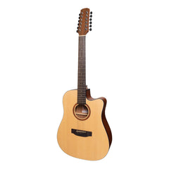Martinez 'Natural Series' Solid Spruce Top 12-String Acoustic-Electric Dreadnought Cutaway Guitar (Open Pore)-MNDC-1512S-SOP