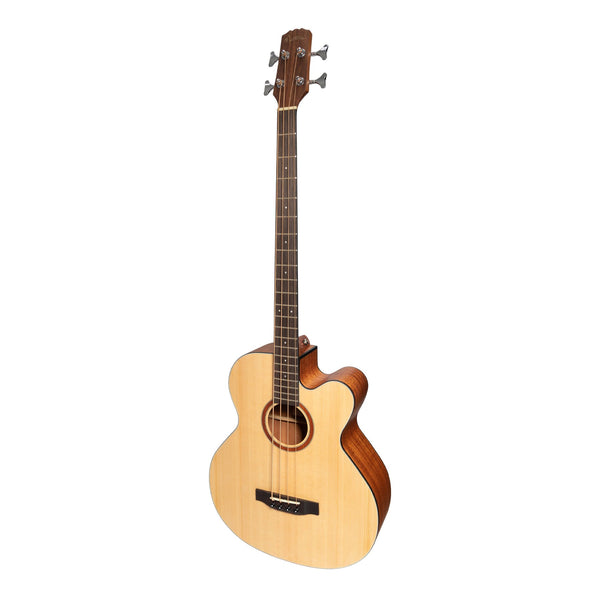 Martinez 'Natural Series' Solid Spruce Top Acoustic-Electric Cutaway Bass Guitar (Open Pore)-MNBC-15S-SOP