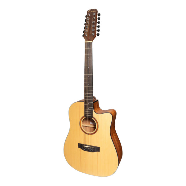 Martinez 'Natural Series' Spruce Top 12-String Acoustic-Electric Dreadnought Cutaway Guitar (Open Pore)-MNDC-1512-SOP