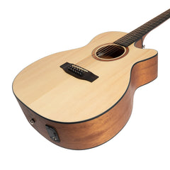 Martinez 'Natural Series' Spruce Top 12-String Acoustic-Electric Small Body Cutaway Guitar (Open Pore)