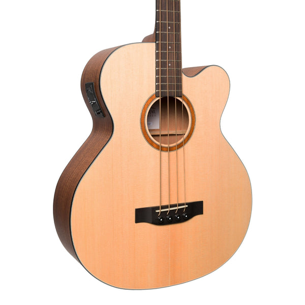 Martinez 'Natural Series' Spruce Top Acoustic-Electric Cutaway Bass Guitar (Open Pore)
