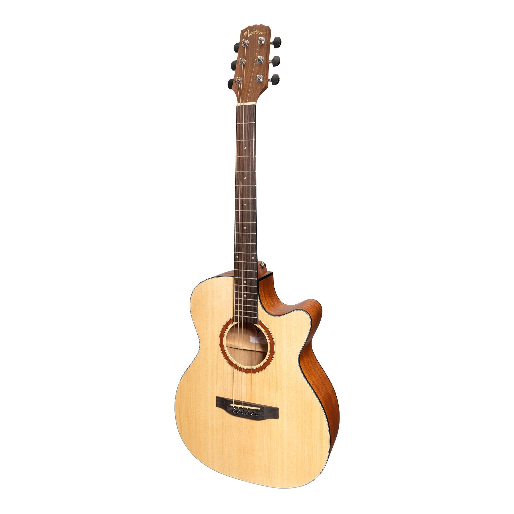 Martinez 'Natural Series' Spruce Top Acoustic-Electric Small Body Cutaway Guitar (Open Pore)-MNFC-15-SOP