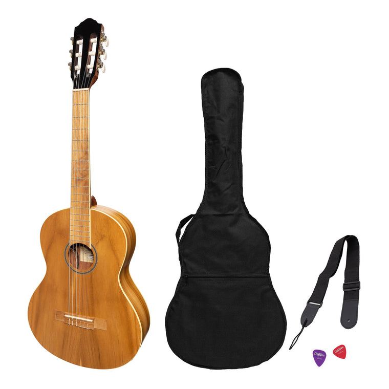 Martinez 'Slim Jim' 3/4 Size Electric Classical Guitar Pack with Pickup/Tuner (Jati-Teakwood)