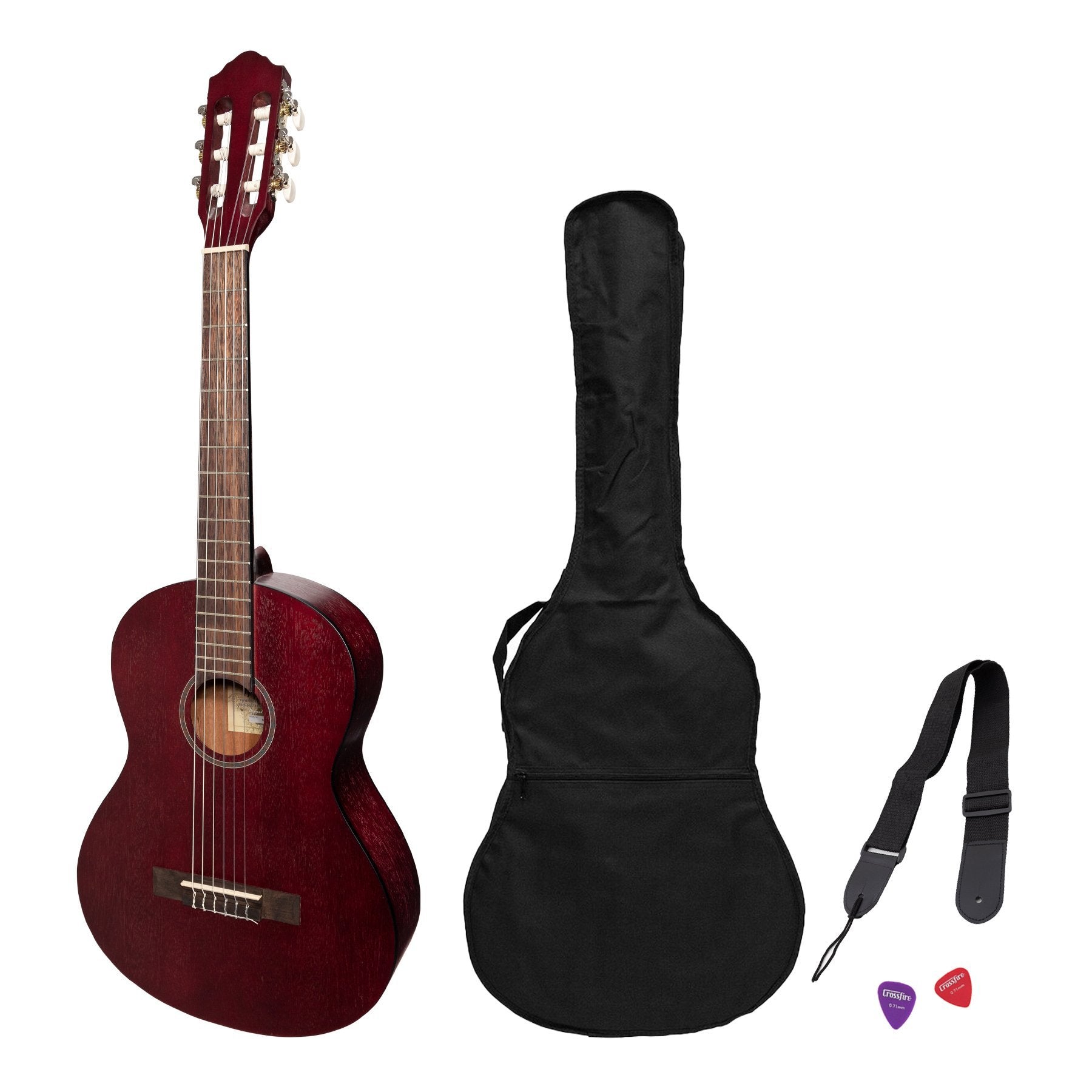 Martinez 'Slim Jim' 3/4 Size Student Classical Guitar Pack with Built In Tuner (Red)-MP-SJ34T-RED