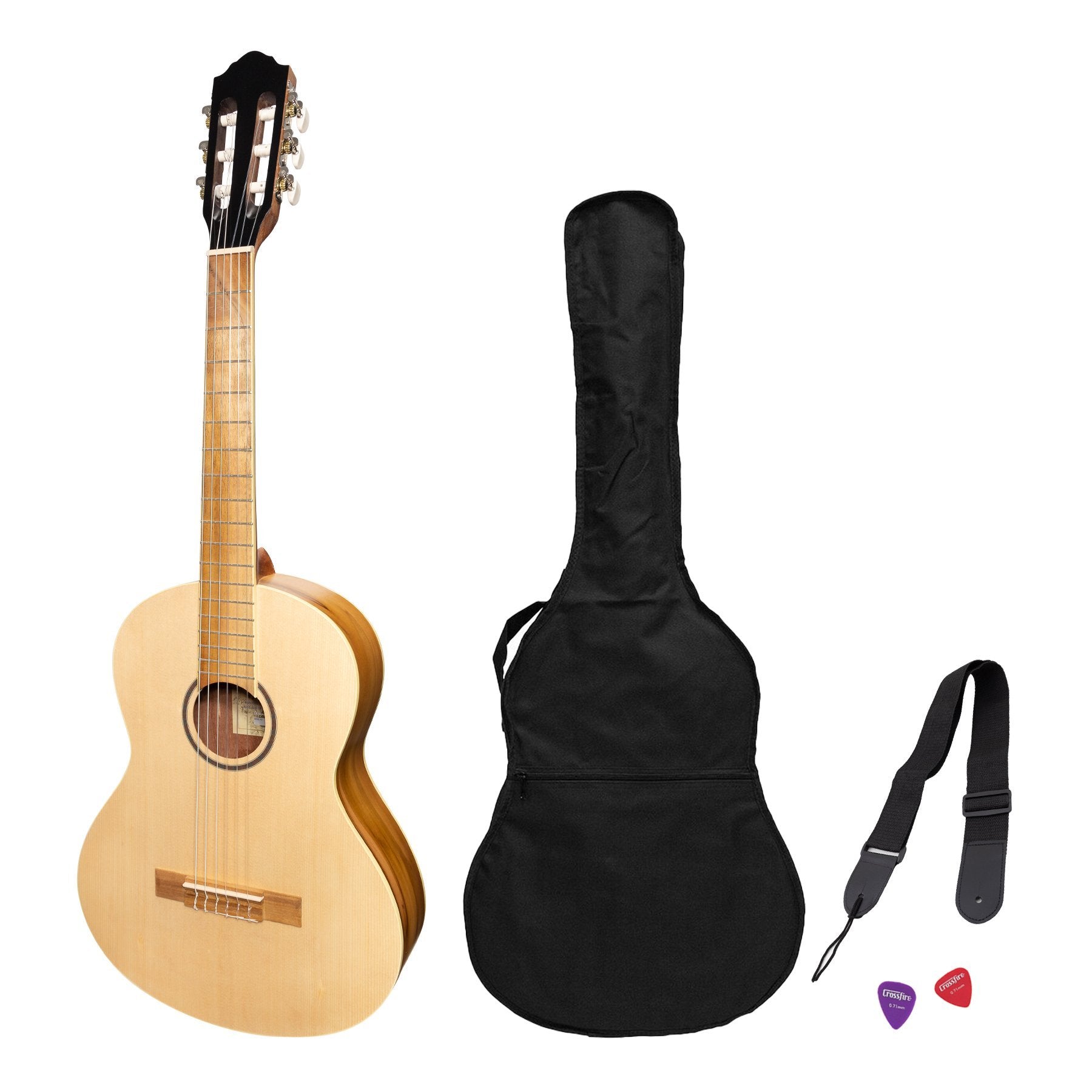 Martinez 'Slim Jim' 3/4 Size Student Classical Guitar Pack with Built In Tuner (Spruce/Jati-Teakwood)-MP-SJ34T-SJ