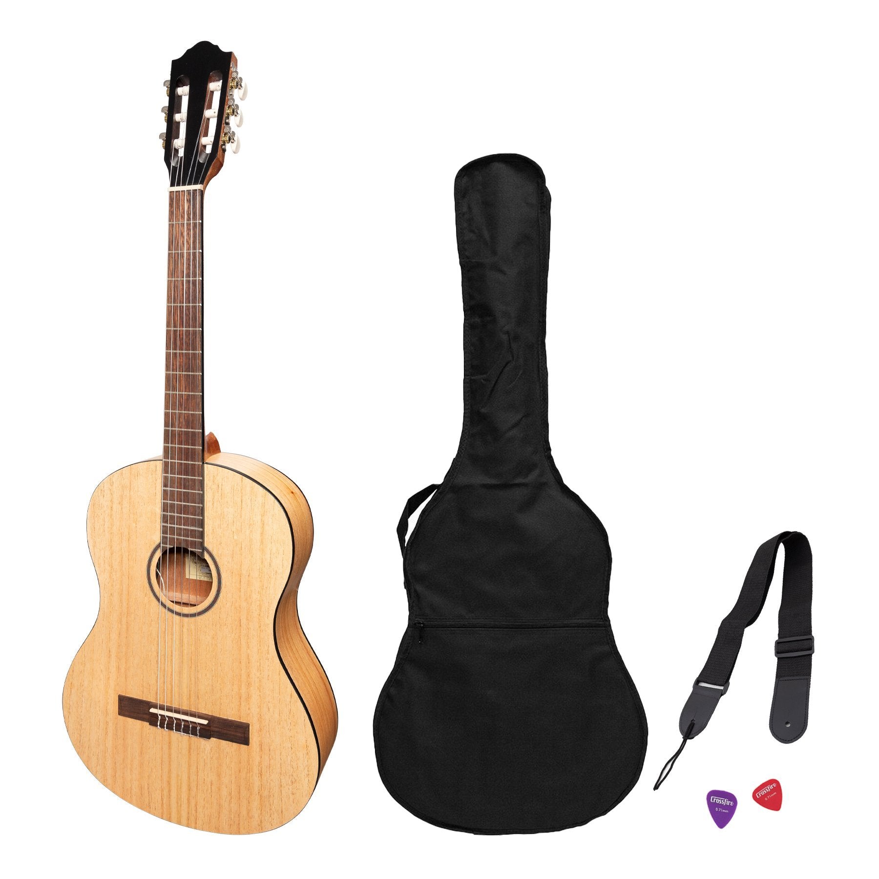 Martinez 'Slim Jim' Full Size Electric Classical Guitar Pack with Pickup/Tuner (Mindi-Wood)-MP-SJ44PT-MWD