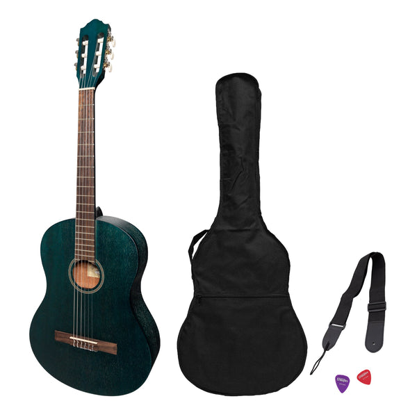 Martinez 'Slim Jim' Full Size Student Classical Guitar Pack with Built In Tuner (Blue)-MP-SJ44T-BLU