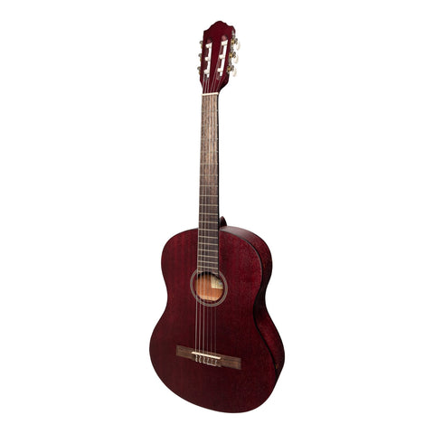 Martinez 'Slim Jim' Full Size Student Classical Guitar Pack with Built In Tuner (Red)