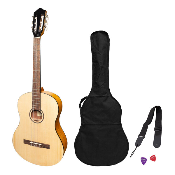 Martinez 'Slim Jim' Full Size Student Classical Guitar Pack with Built In Tuner (Spruce/Koa)-MP-SJ44T-SK