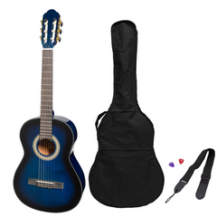 Martinez 'Slim Jim' G-Series 3/4 Size Student Classical Guitar Pack with Built In Tuner (Blue-Gloss)-MP-SJ34GT-BLS