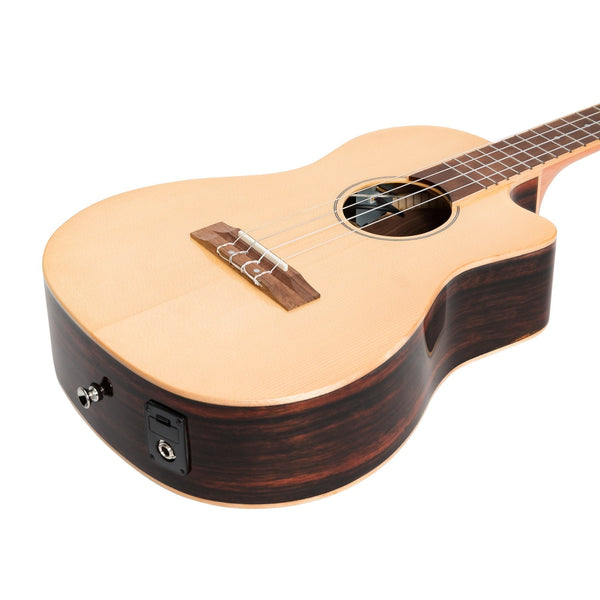 Martinez 'Southern Belle 7 Series' Spruce Solid Top Electric Cutaway Baritone Ukulele with Hard Case (Natural Gloss)-MSBB-7C-NGL