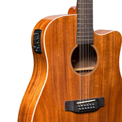 Martinez 'Southern Star Series' Koa Solid Top 12-String Acoustic-Electric Dreadnought Cutaway Guitar (Natural Gloss)-MPC-812C-NGL