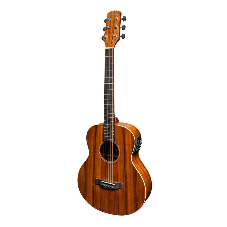 Martinez 'Southern Star Series' Left Handed Koa Solid Top Acoustic-Electric TS-Mini Guitar (Natural Gloss)