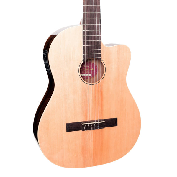 Martinez 'Southern Star Series' Spruce Solid Top Acoustic-Electric Thinline Classical Cutaway Guitar (Natural Gloss)