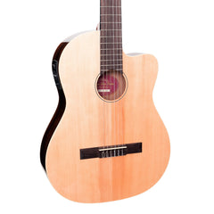 Martinez 'Southern Star Series' Spruce Solid Top Acoustic-Electric Thinline Classical Cutaway Guitar (Natural Gloss)