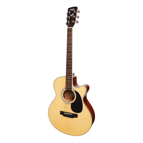 Saga '700 Series' Solid Spruce Top Acoustic-Electric Small-Body Cutaway Guitar (Natural Satin)-SA700C