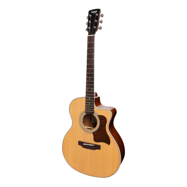 Saga '850 Series' Solid Spruce Top Acoustic-Electric Small-Body Cutaway Guitar (Natural Gloss)