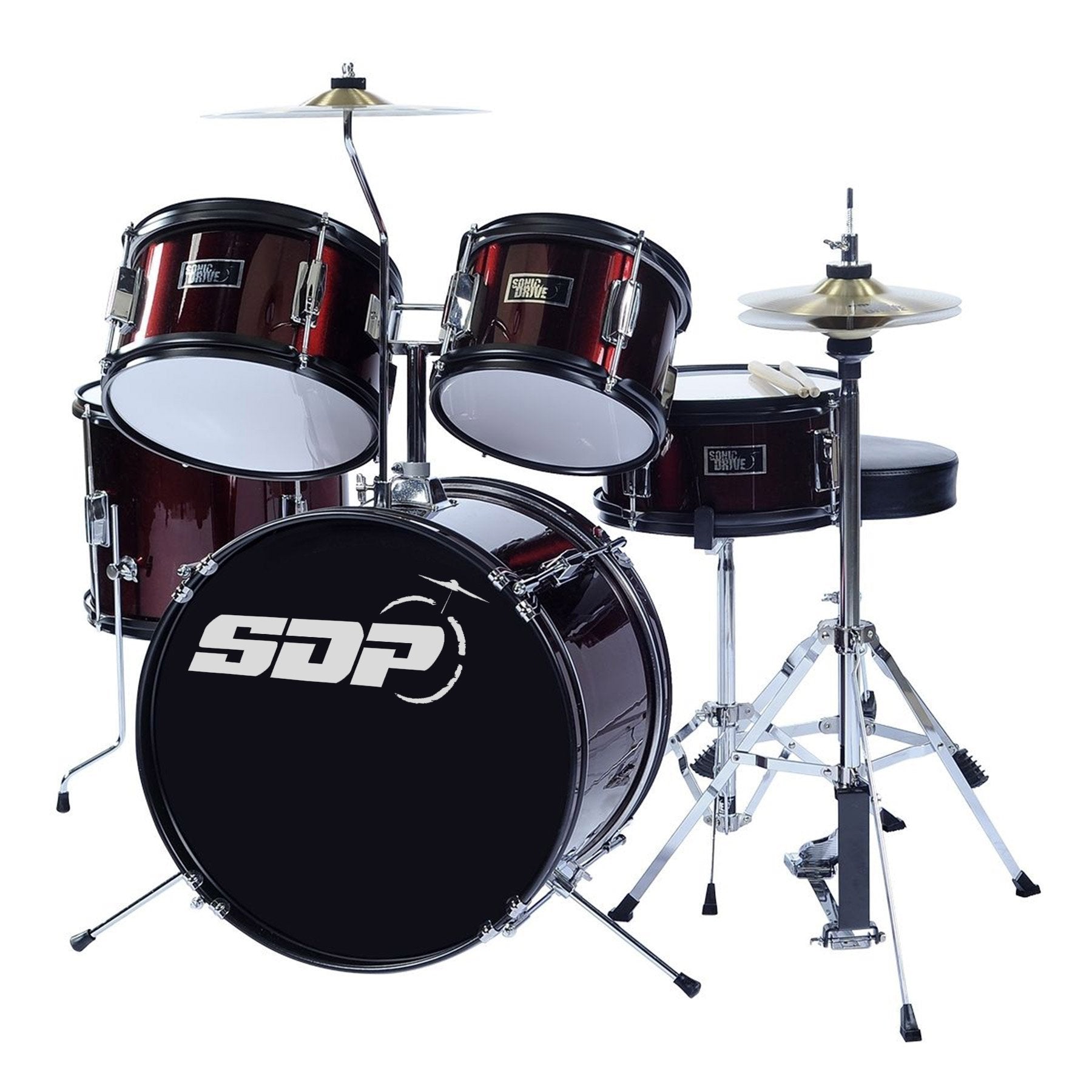 Sonic Drive 5-Piece Junior Drum Kit (Metallic Wine Red)-SDJ-40-MWR