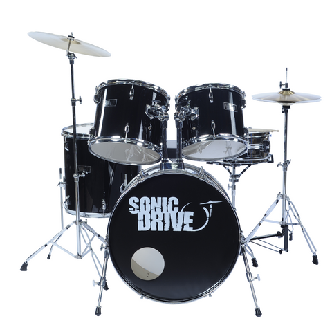 Sonic Drive 5-Piece Rock Drum Kit with 22" Bass Drum (Black w/ Chrome Hardware)