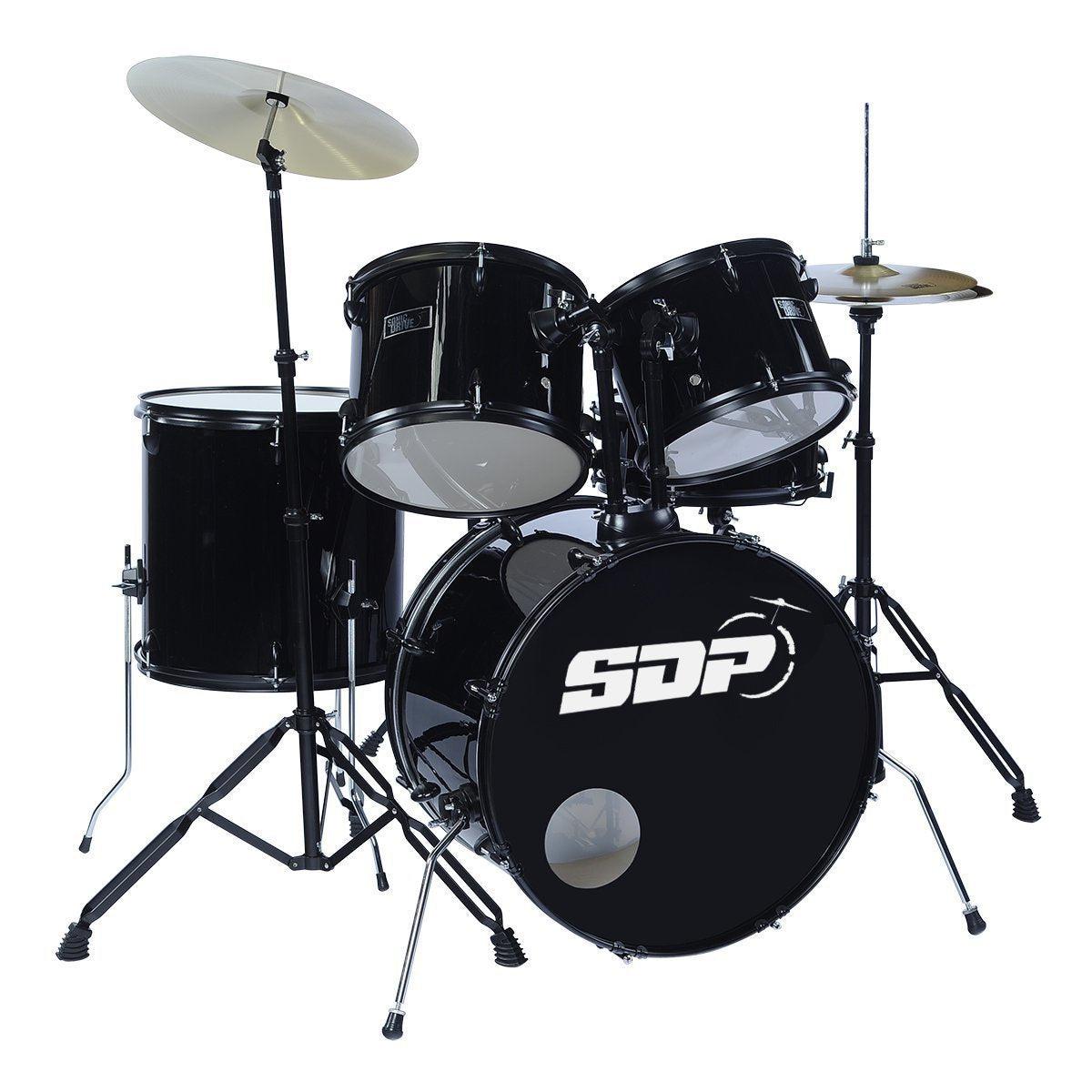 Sonic Drive 5-Piece Rock Drum Kit with 22" Bass Drum (Black w/ Matte Black Hardware)-SDP-BK12-BLK