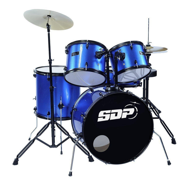 Sonic Drive 5-Piece Rock Drum Kit with 22" Bass Drum (Metallic Blue w/ Matte Black Hardware)-SDP-BK12-MBL