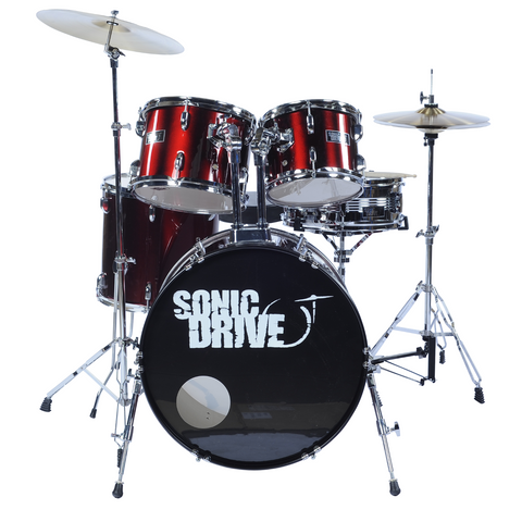 Sonic Drive 5-Piece Rock Drum Kit with 22" Bass Drum (Metallic Wine Red w/ Chrome Hardware)