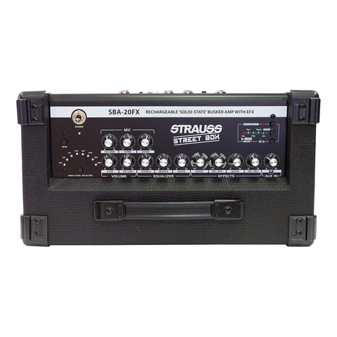 Strauss 'Streetbox' 20 Watt Solid State Rechargeable DC Amplifier (Black)-SBA-20FX-BLK