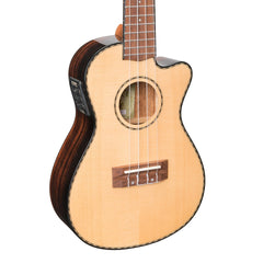 Tiki '22 Series' Spruce Solid Top Electric Cutaway Concert Ukulele with Hard Case (Natural Gloss)-TSC-22CP-NGL