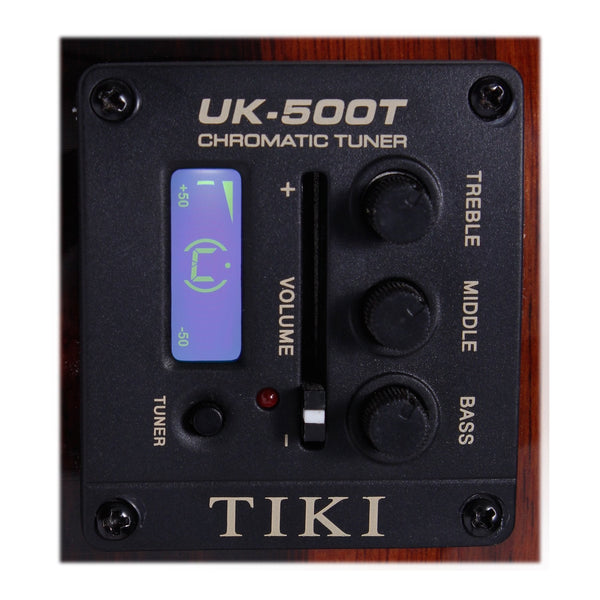 Tiki '9 Series' Koa Solid Top Electric Cutaway Tenor Ukulele with Hard Case (Natural Satin)