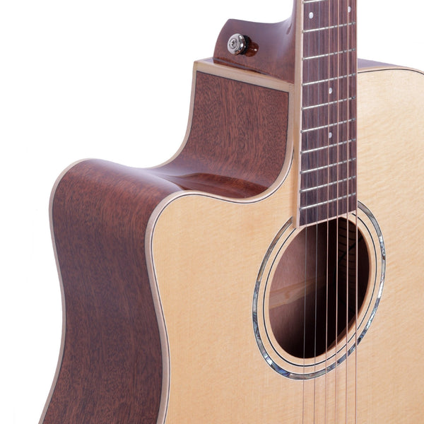 Timberidge '1 Series' Left Handed Spruce Solid Top Acoustic-Electric Dreadnought Cutaway Guitar (Natural Gloss)-TRC-1L-NGL