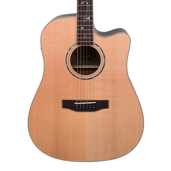 Timberidge '3-Series' Spruce Solid Top Acoustic-Electric Dreadnought Cutaway Guitar with 'Tree of Life' Inlay (Natural Satin)-TRC-3T-NST