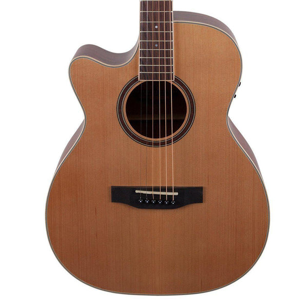 Timberidge '4 Series' Left Handed Cedar Solid Top Acoustic-Electric Small Body Cutaway Guitar (Natural Satin)